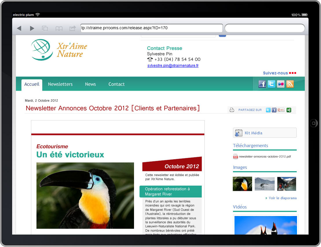 Newsletter sur iPad. Cliquer pour agrandir