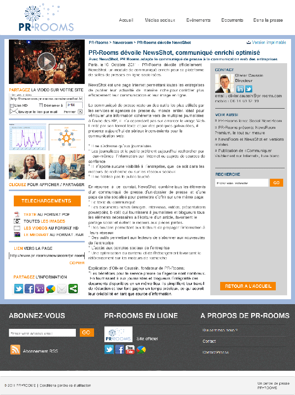 NewsShot, Communiqu&eacute; enrichi mutlim&eacute;dia de PR Rooms