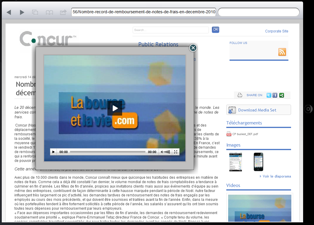 Lecture d'une video de communiqué multimédia sur iPad
