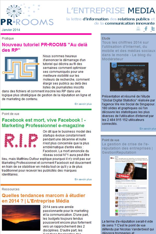 Vignette de la newsletter PR•ROOMS de Janvier 2014