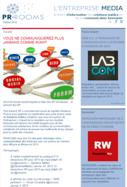 Newsletter PR Rooms N°1