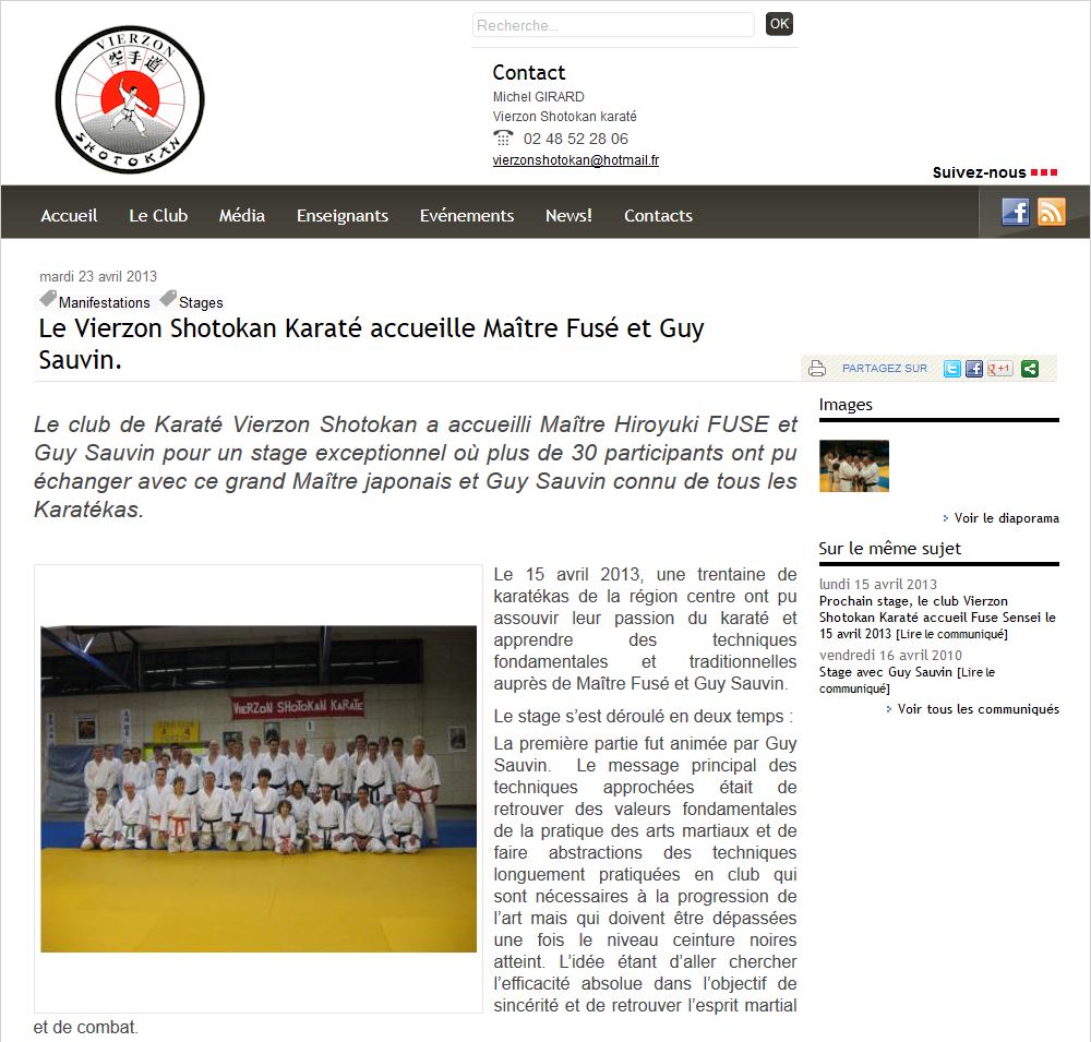 Une actualité PR Rooms du club de Karaté Vierzon Shotokan